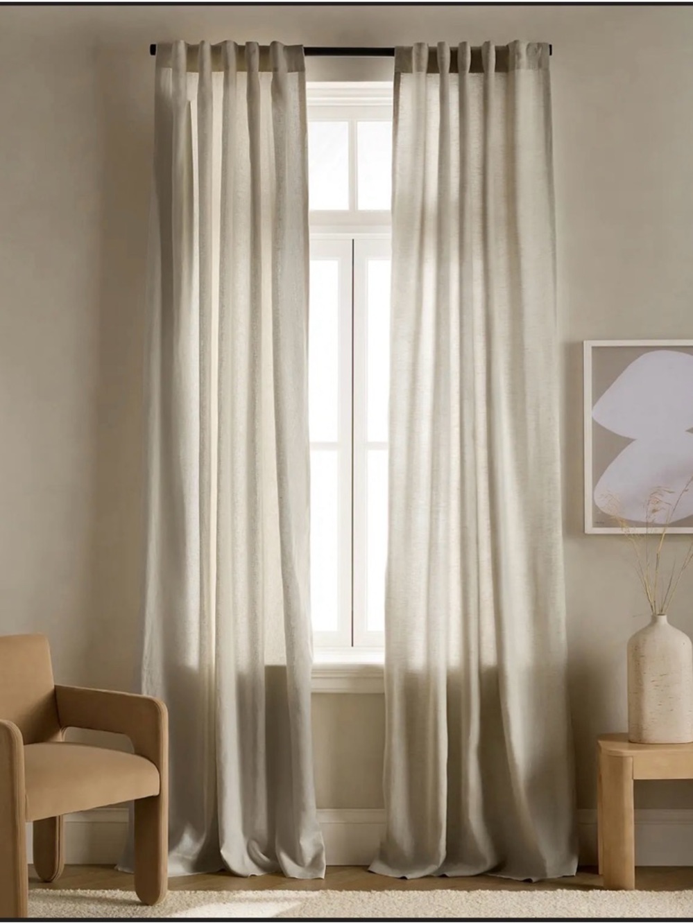 Quince European Linen Curtain Panels Sage 48x96 Set of 2 Light Filtering